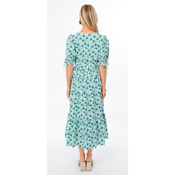 Tuckernuck Hyacinth House Green Floral Irenea Midi Dress Puff Sleeve Button Down - Picture 4 of 9
